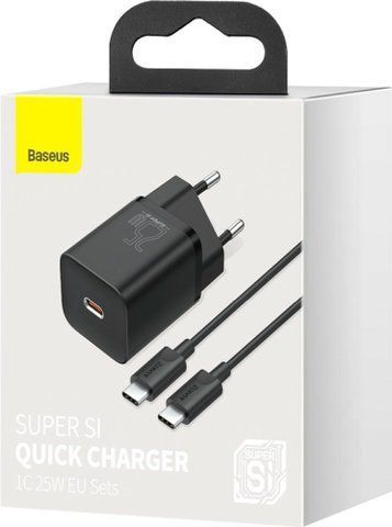 Мережевий зарядний пристрій Baseus Super Si USB-C 25W + Type-C to Type-C Cable 1m Black (TZCCSUP-L01) 144460 фото