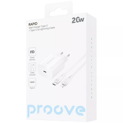 МЗП Proove Rapid 20W (Type-C) + Кабель Type-C to Lightning (white) WCRP20012102 144653 фото