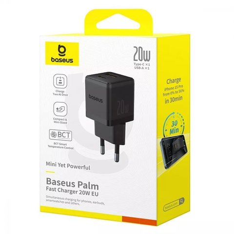 МЗП Baseus Palm Fast Charger Type-C+USB 20W (black) P10111608113-00 032891 фото