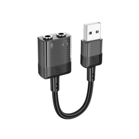 Перехідник HOCO Spirit 2-in-1 transparent external sound card for earphones USB to 3.5 mm LS37 15cm, Grey 075675 фото