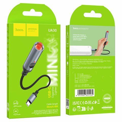 Hoco UA30 Type-C mini cigarette lighter Black (6942007625562) 000542 фото