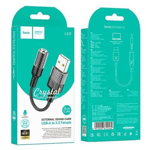 HOCO Spirit transparent external Sound Card USB to 3.5 mm LS37 15cm, Black 030100 фото