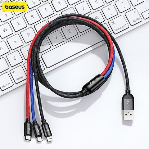 Baseus Three Primary Colors 3-in-1 Cable USB For Micro+Lightning+TypeC 3.5A 0.3m Black (CAMLT-ASY01) 029470 фото