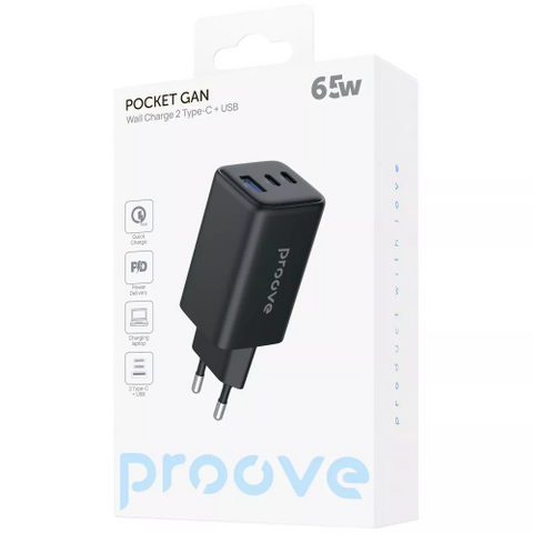 МЗП Proove Pocket GaN 65W (2Type-C + USB) (White/Black) WCPG65121202 144148 фото