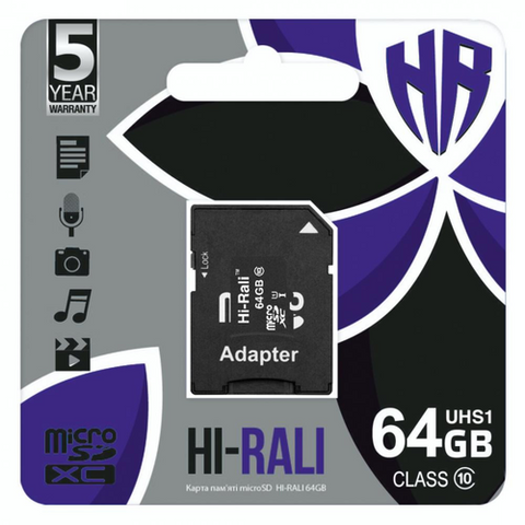 microSDXC 64GB Hi-Rali Class 10 UHS-I + SD-adapter (HI-64GBSDCL10-01) 029458 фото