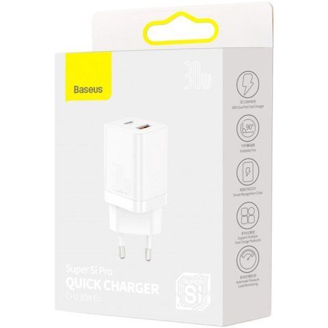Мережевий зарядний пристрій Baseus Super Si Pro C+U 30W White (CCSUPP-E02) 144458 фото