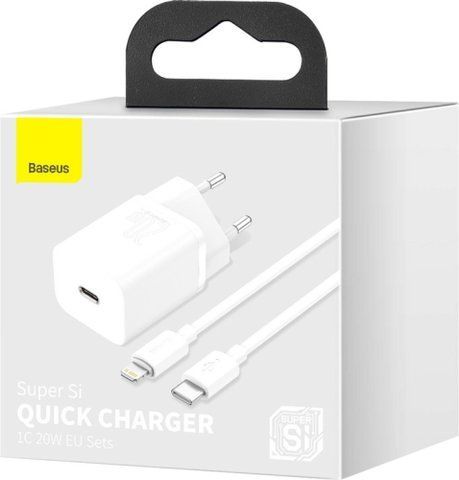 Мережевий зарядний пристрій Baseus Super Si USB-C 20W + Type-C to Lightning Cable White (TZCCSUP-B02) 144459 фото